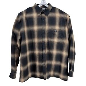 Lowrider Mens 3XL Long Sleeve Ombre Plaid Button Down Shirt Black Tan Streetwear